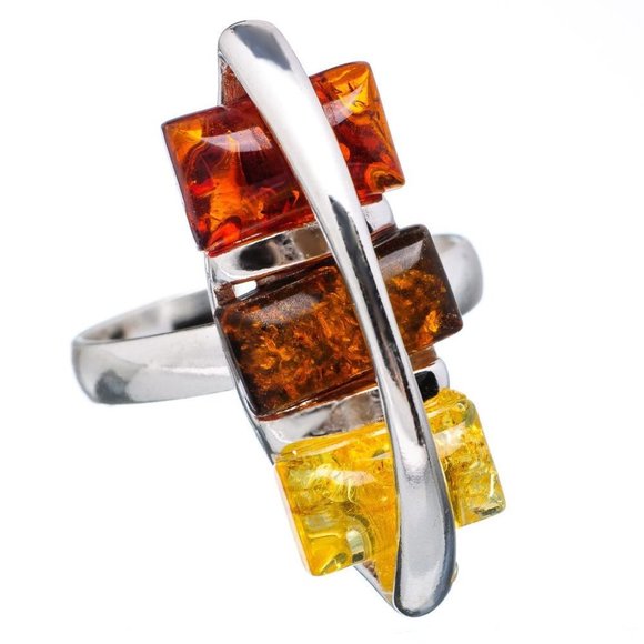 Jewelry - Triple Multi AMBER Sterling  SILVER Ring size 7.25